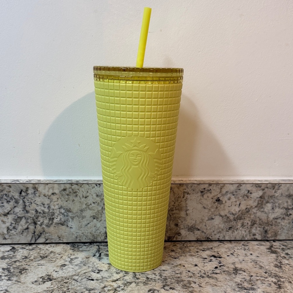 Starbucks Venti 24ozs Meadow Soft Touch Yellow Textured Tumbler with Straw